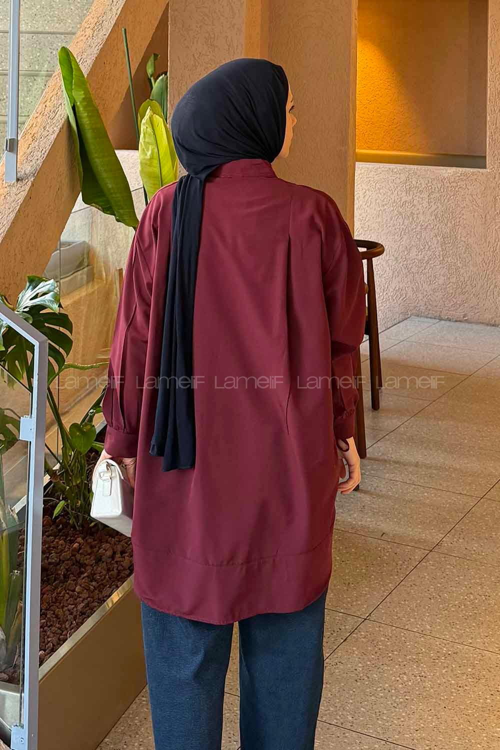 Lamelif Manşeti Biyeli Tunik Bordo