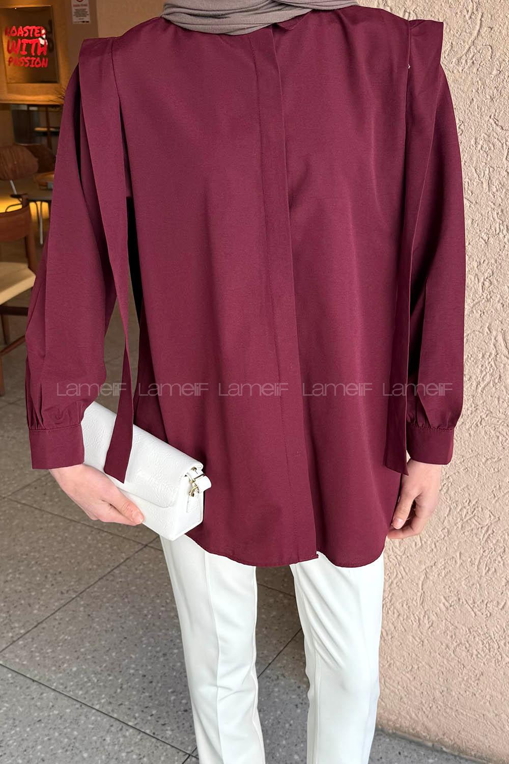 Claret Red Shirt Collar Long Arm Cotton Shirt