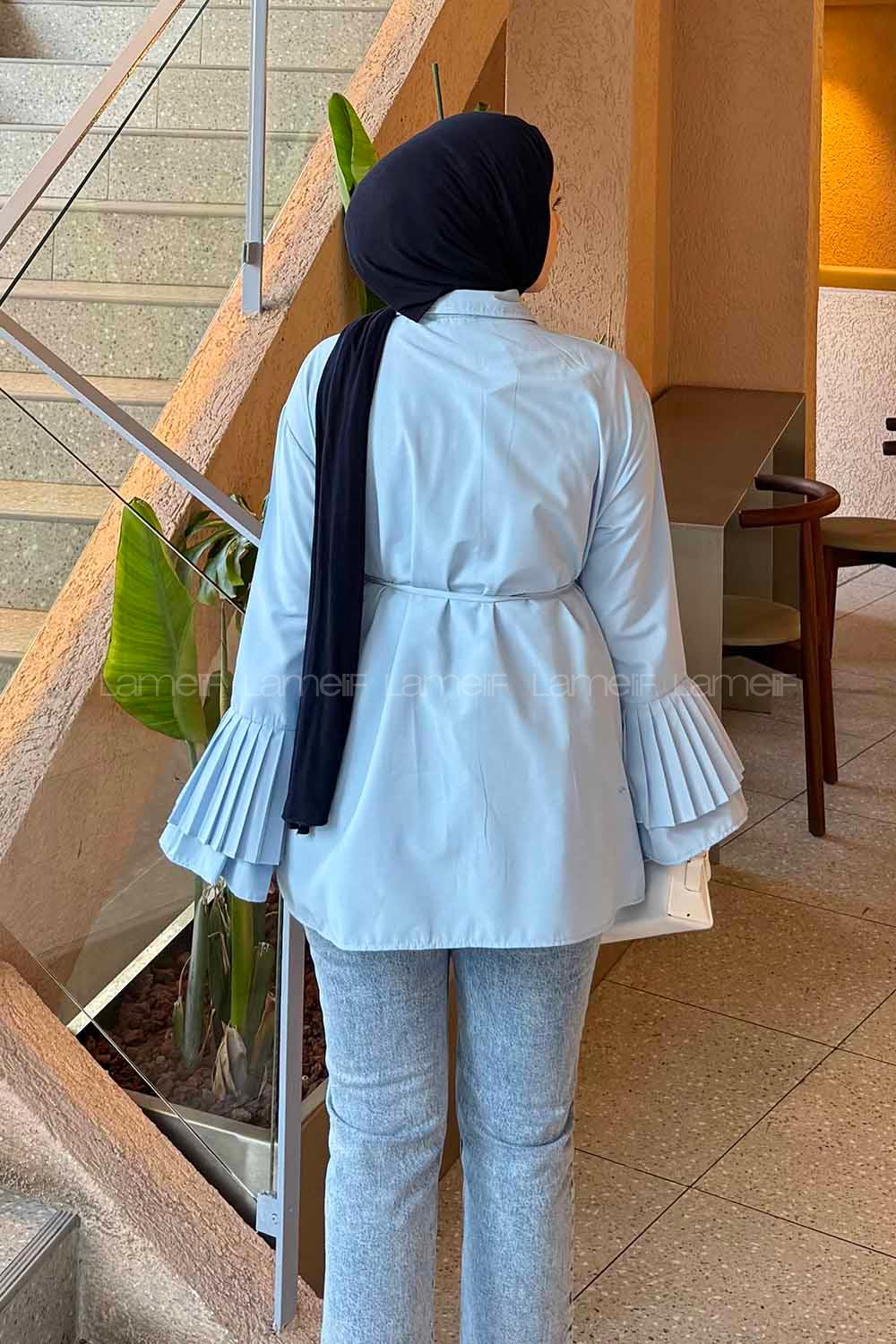 lamelif Piliseli Uzun Gömlek Mavi