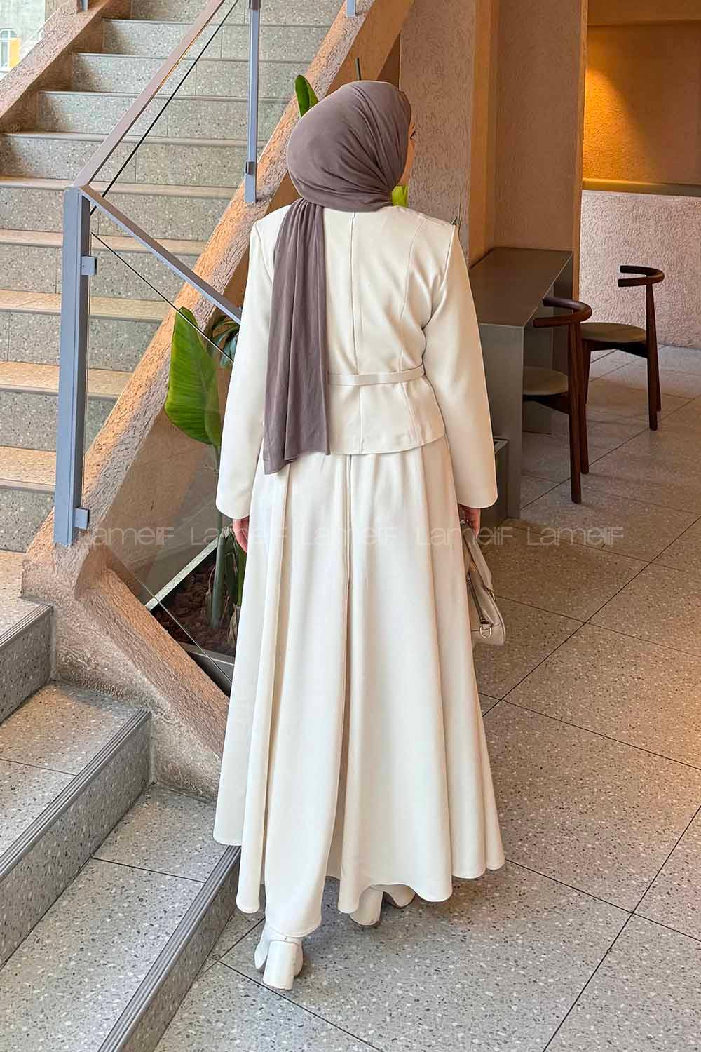 Lamelif Yırtmaç Detaylı Takım Taş Rengi