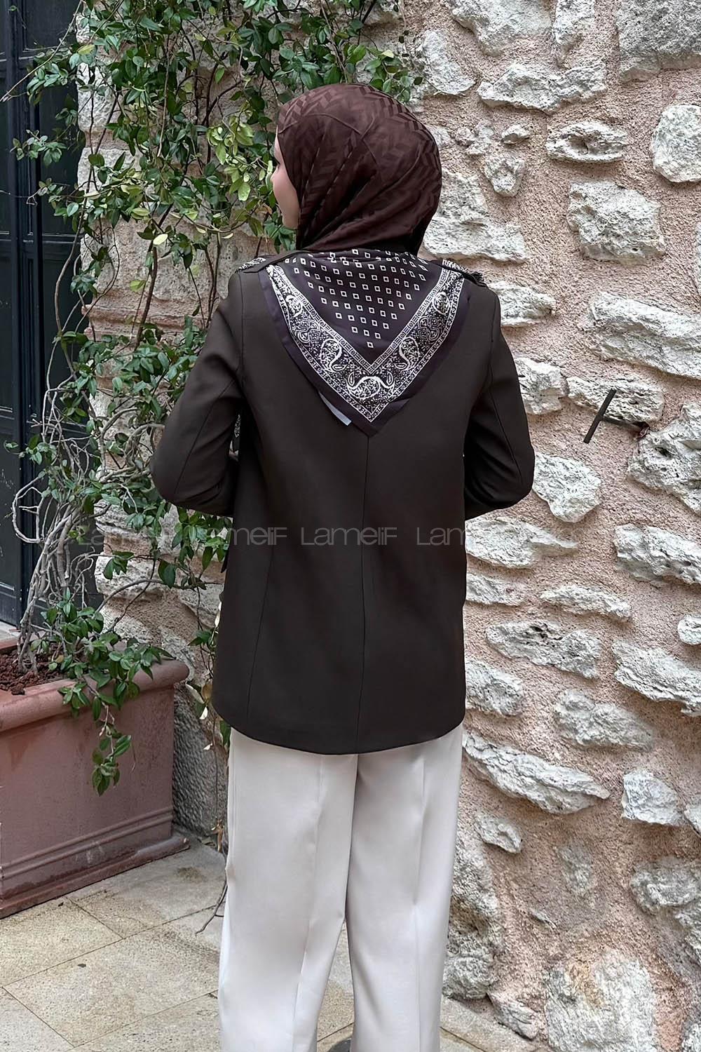 Lamelif Fular Detaylı Blazer Ceket Kahverengi