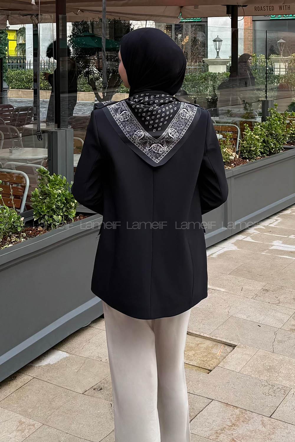 Lamelif Fular Detaylı Blazer Ceket Siyah