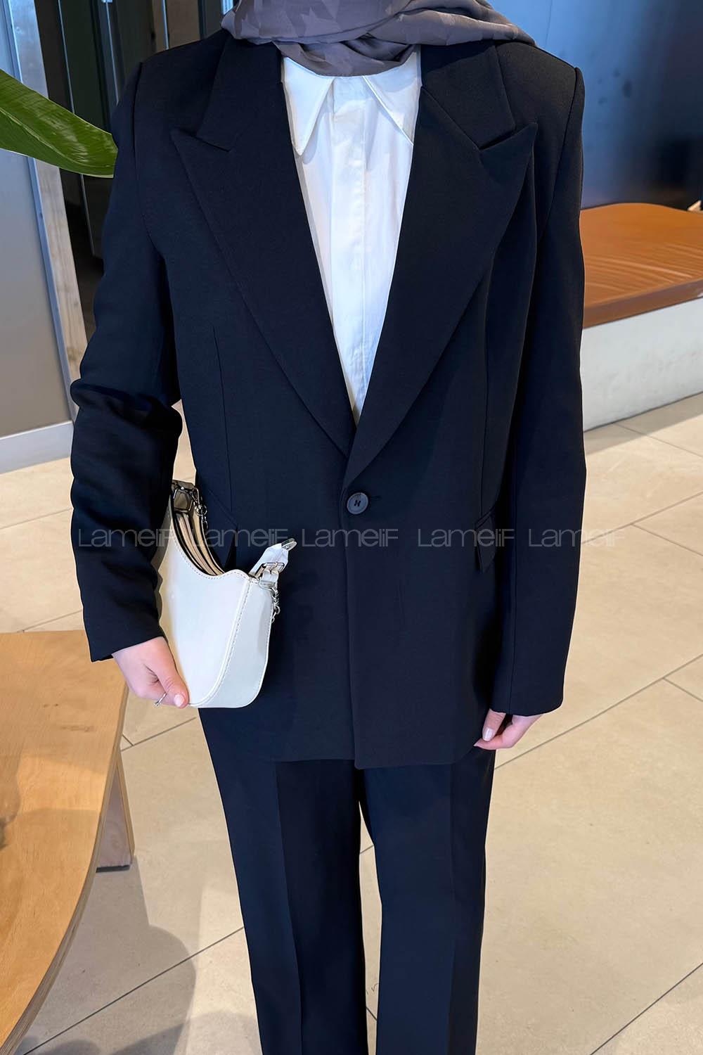 Lamelif Pens Detaylı Gizli Cep Ceket Siyah