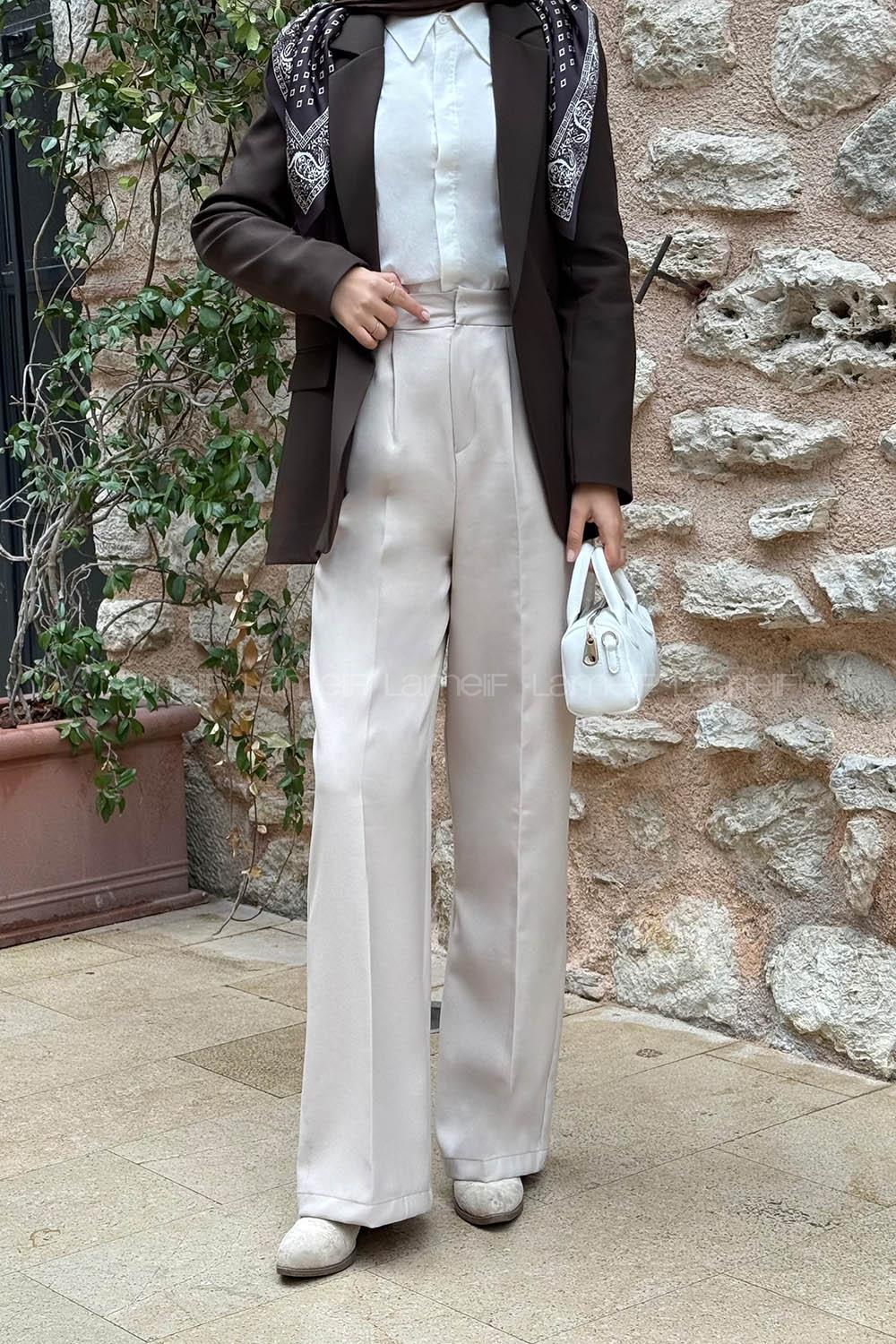 Lamelif Pens Detaylı Pantolon Taş Rengi