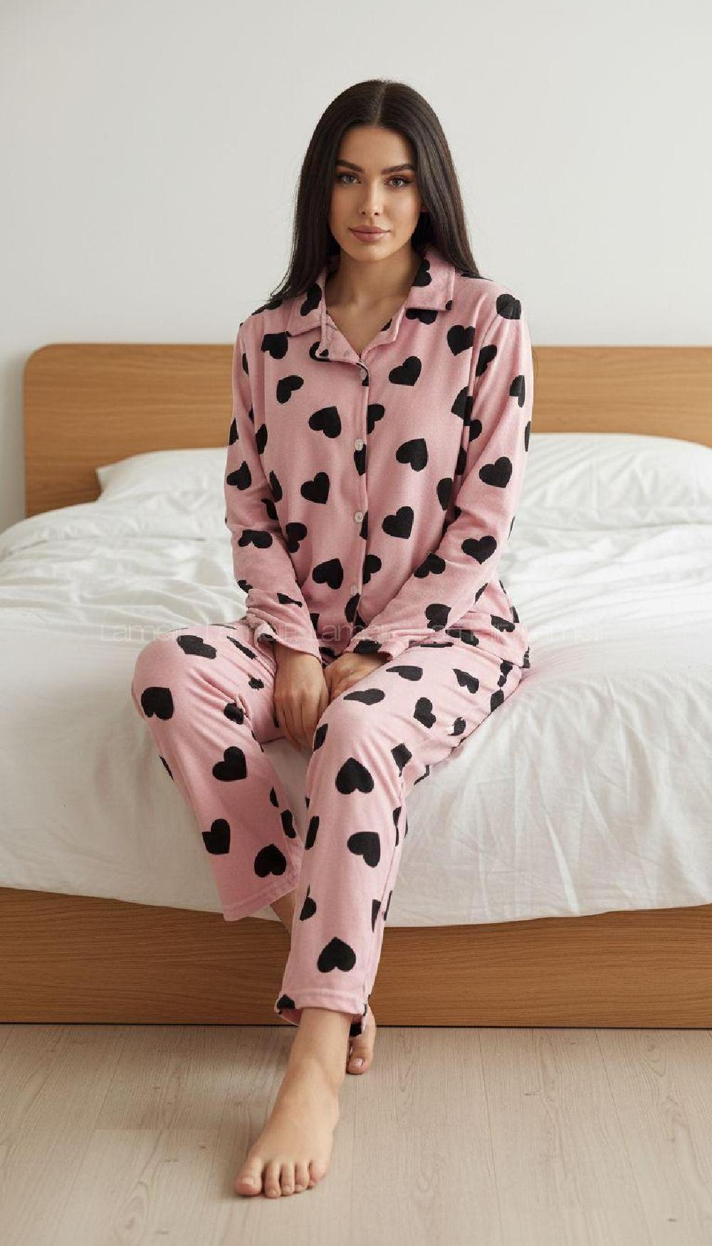Lamelif Kalp Desen Pijama Takımı