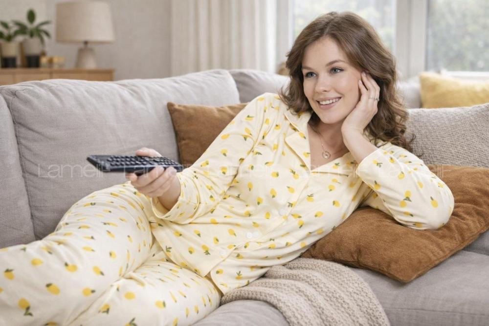 Lamelif Ananas Detaylı Pijama Takımı Desenli