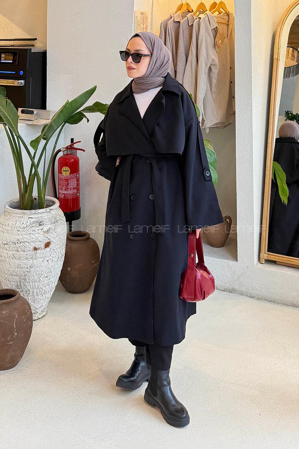 Navy Blue Long Arm Lycra Trench Coat