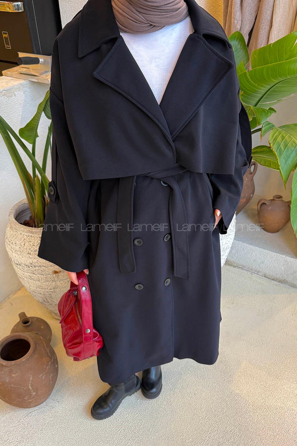 Navy Blue Long Arm Lycra Trench Coat