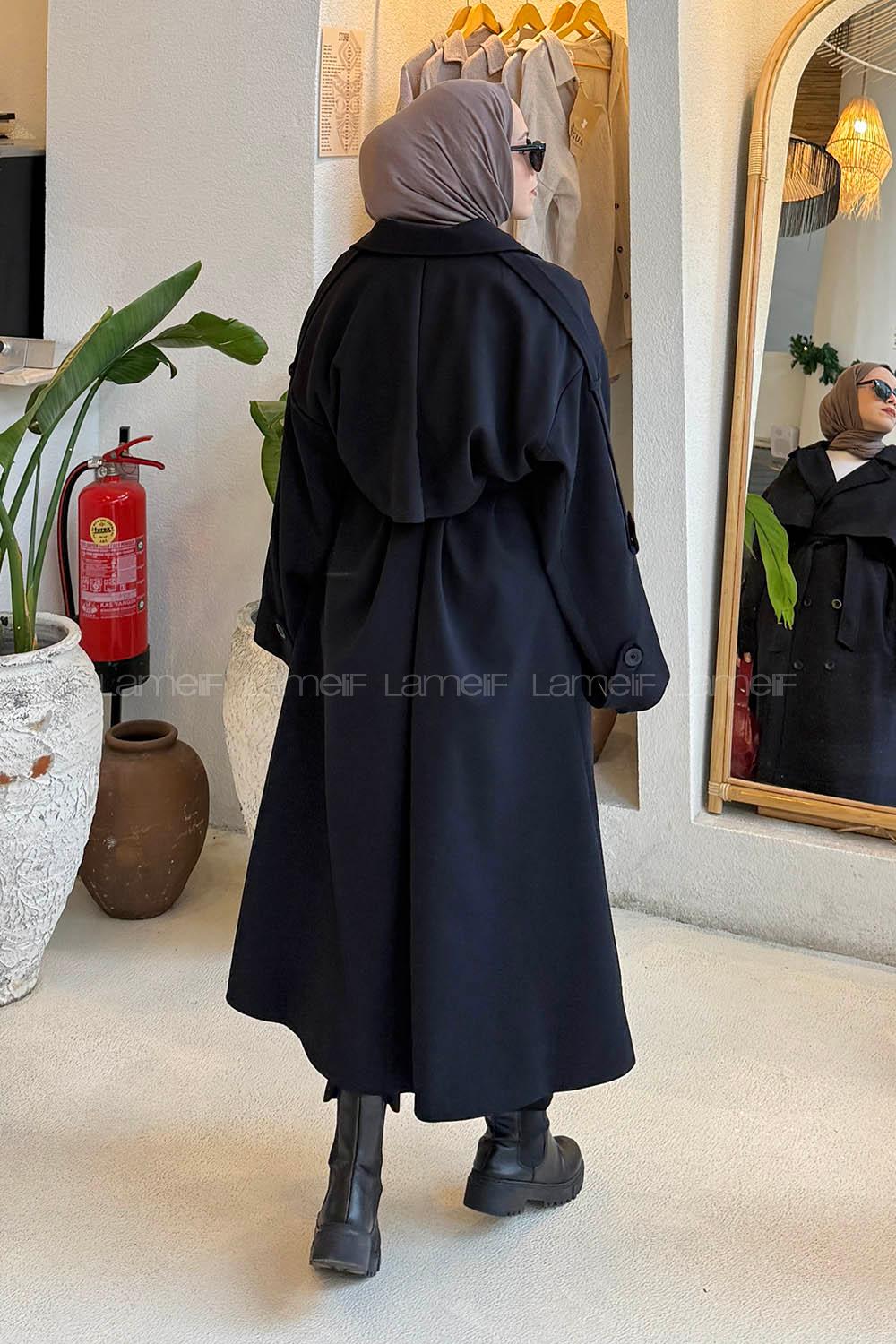 Navy Blue Long Arm Lycra Trench Coat