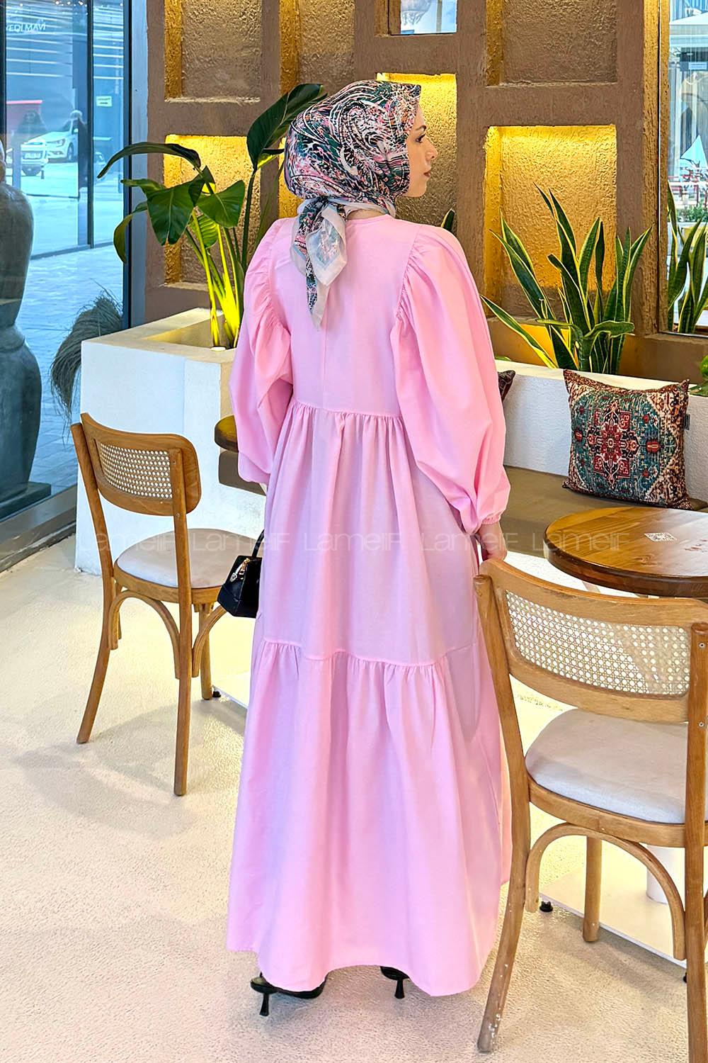 Candy Pink Crew Neck Cotton Printed Dresess