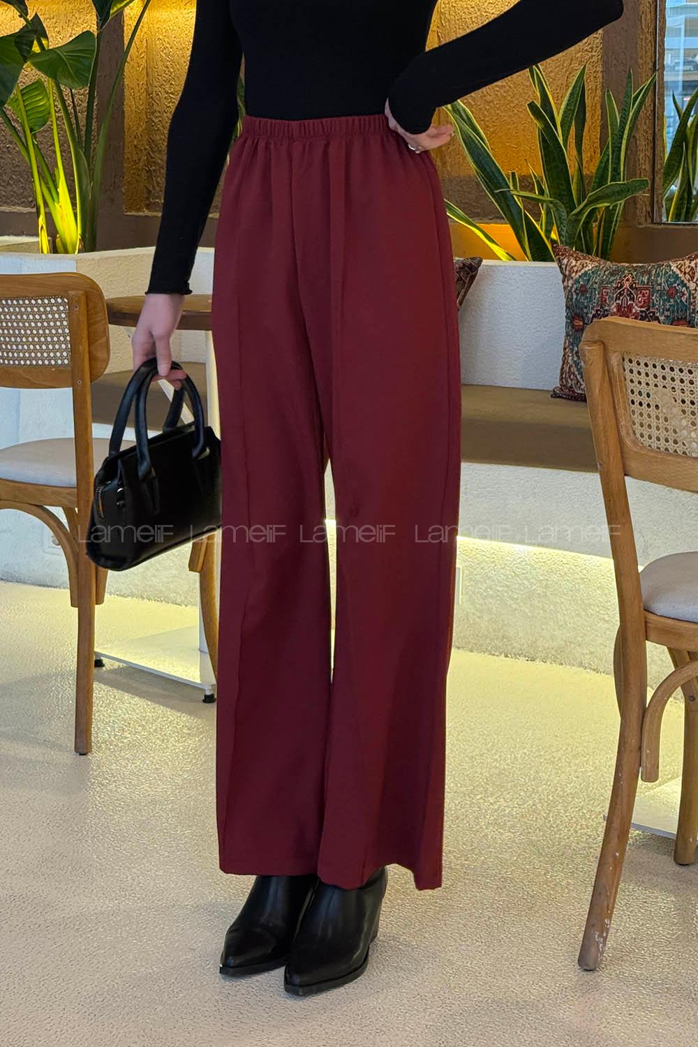 Lamelif Bel Lastikli Pantolon Bordo