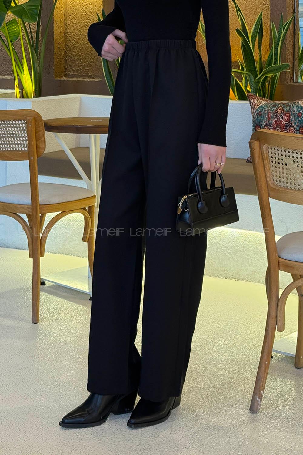 Lamelif Bel Lastikli Pantolon Siyah