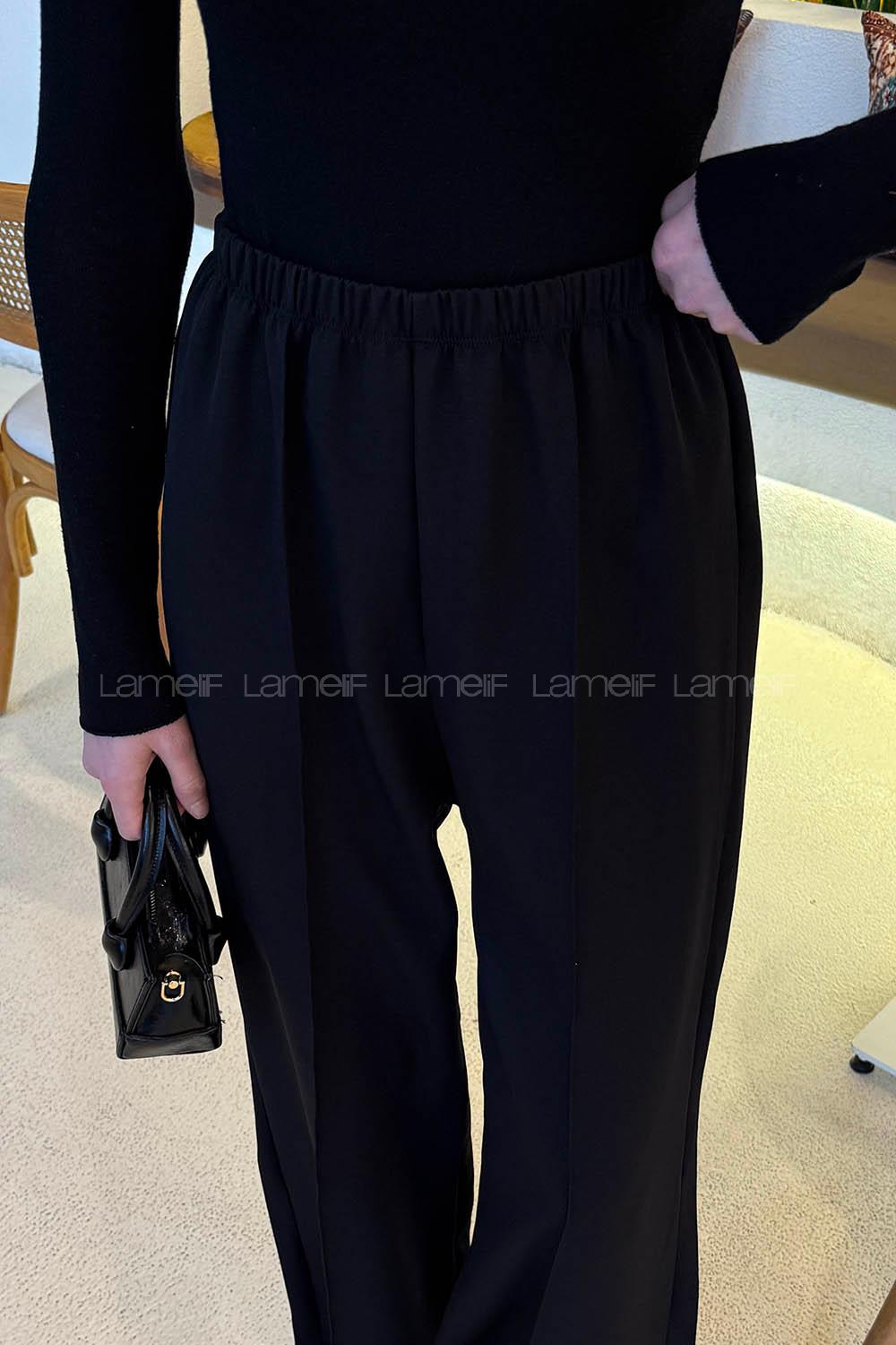 Lamelif Bel Lastikli Pantolon Siyah
