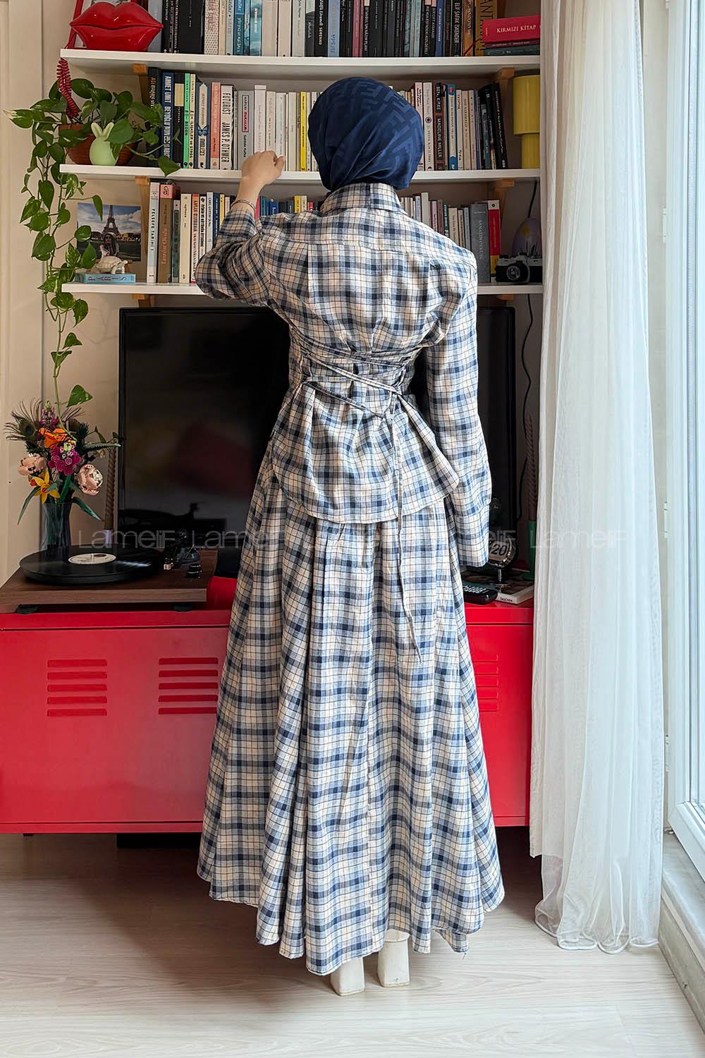 Beige Foulard Neck Long Arm Cotton Flare Suit