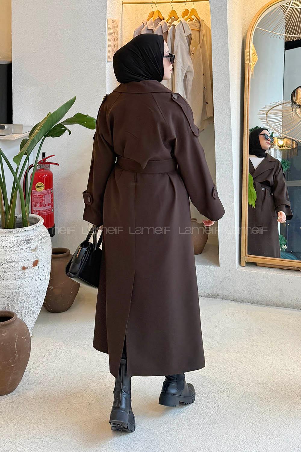 Bitter Brown Long Arm Lycra Polyester Trench Coat