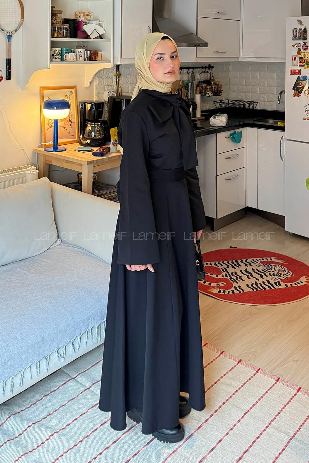 Lamelif Fular Yaka Tesettür Takım Siyah