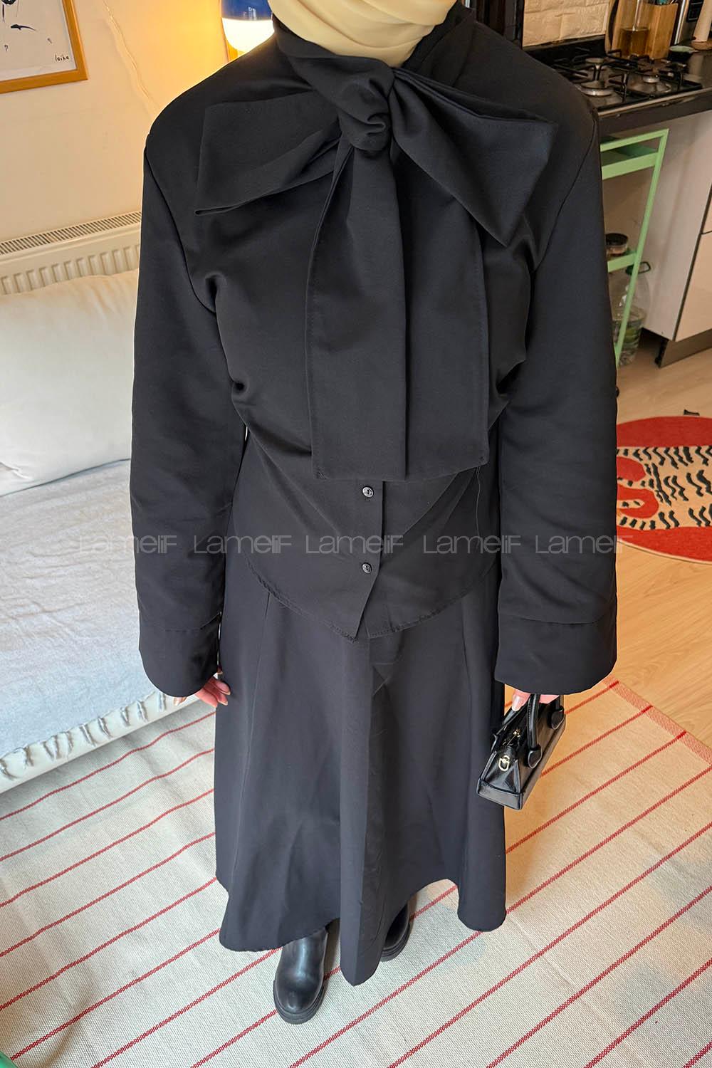 Lamelif Fular Yaka Tesettür Takım Siyah