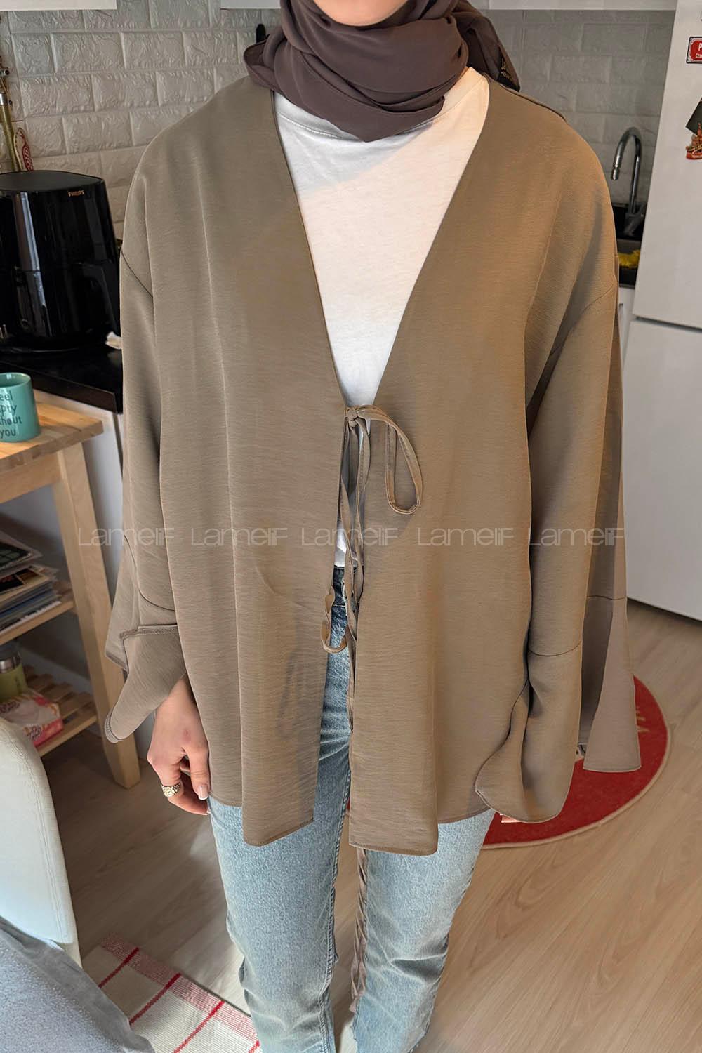 Lamelif İspanyol Kol Bağlama Detaylı Gömlek Haki