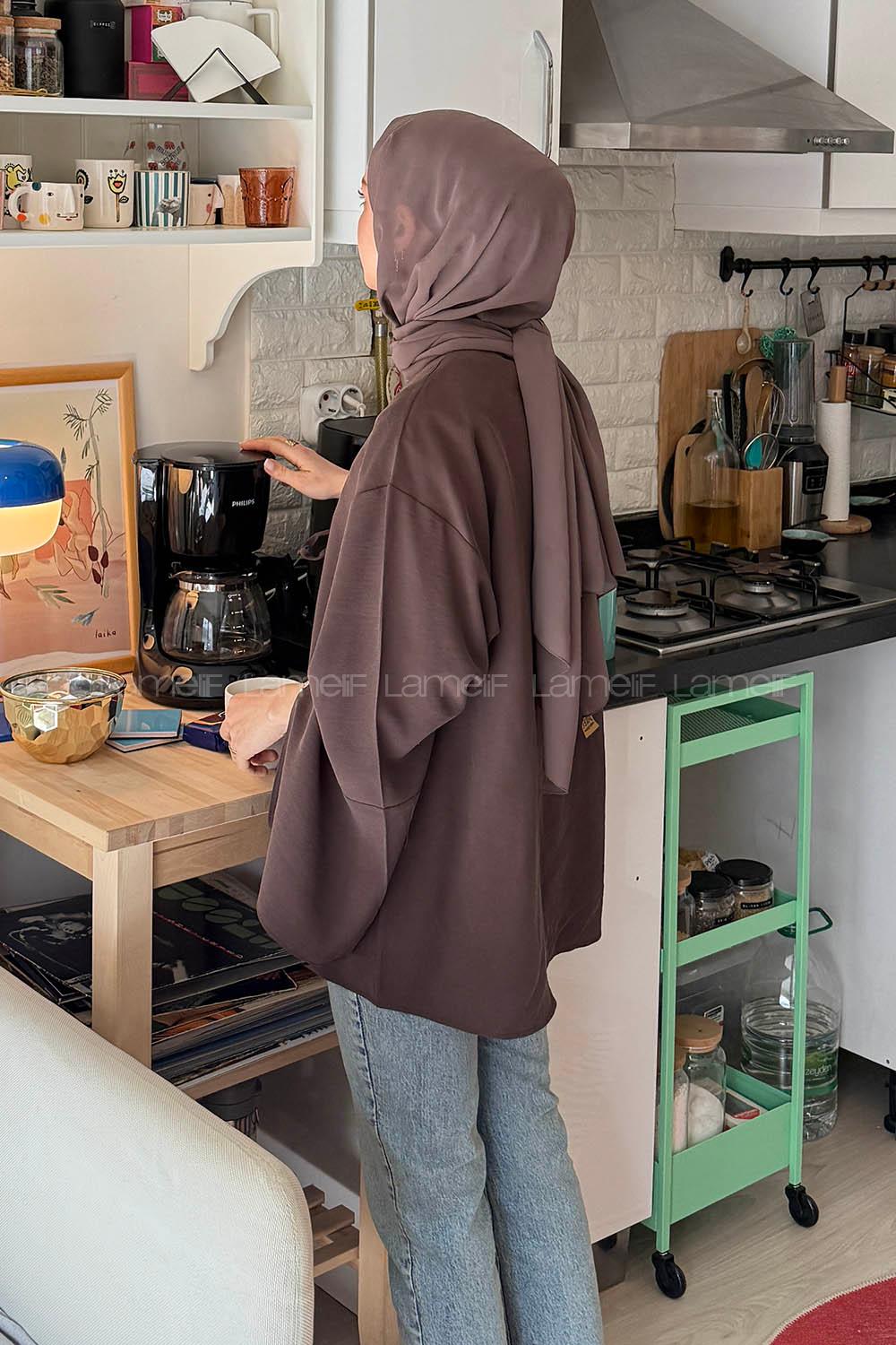 Lamelif İspanyol Kol Bağlama Detaylı Gömlek Kahverengi