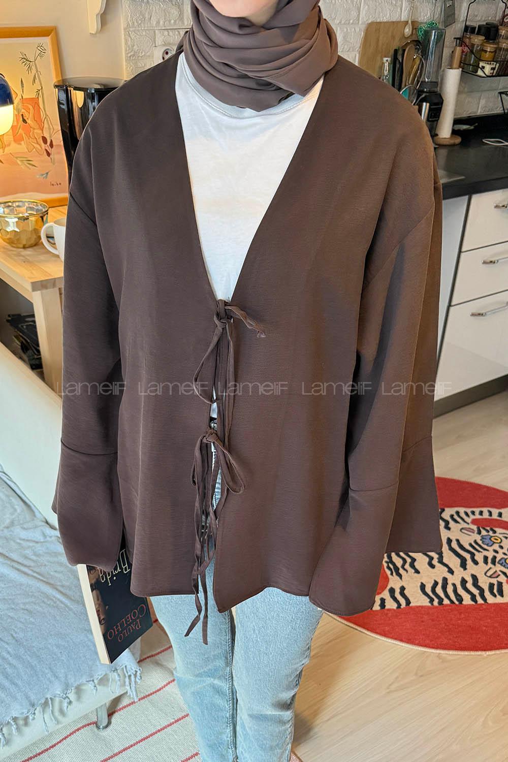 Lamelif İspanyol Kol Bağlama Detaylı Gömlek Kahverengi