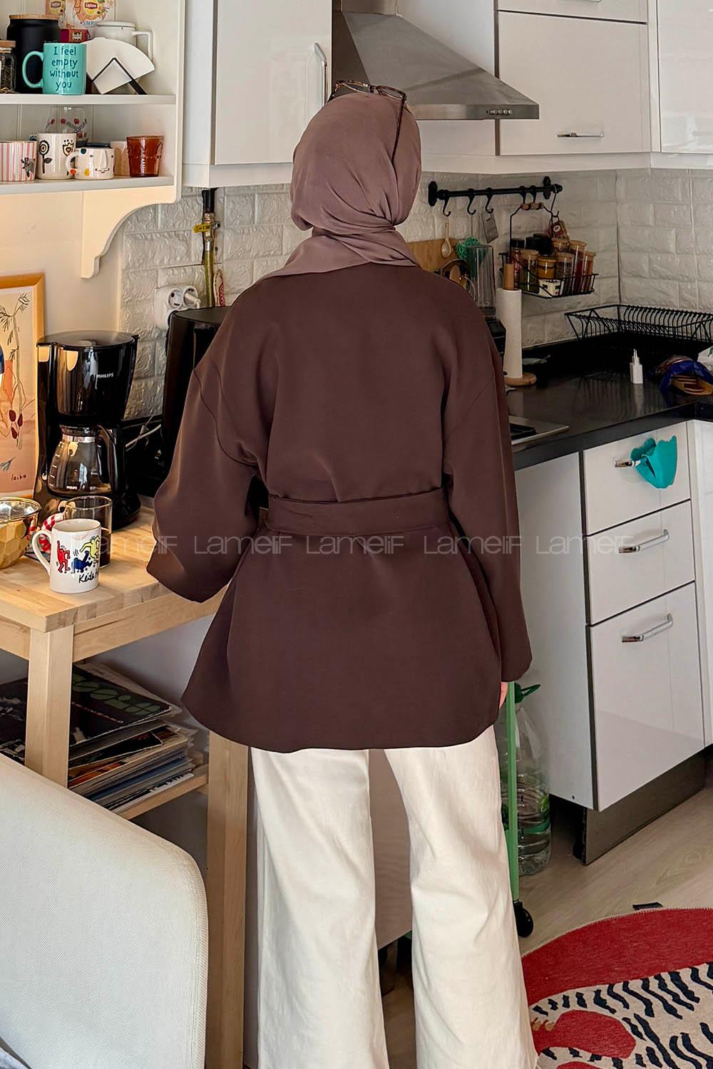 Lamelif Kemerli Ceket Kahve