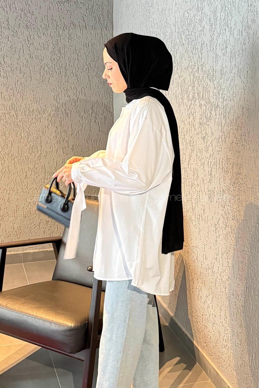 White Shirt Collar Long Arm Cotton Shirt