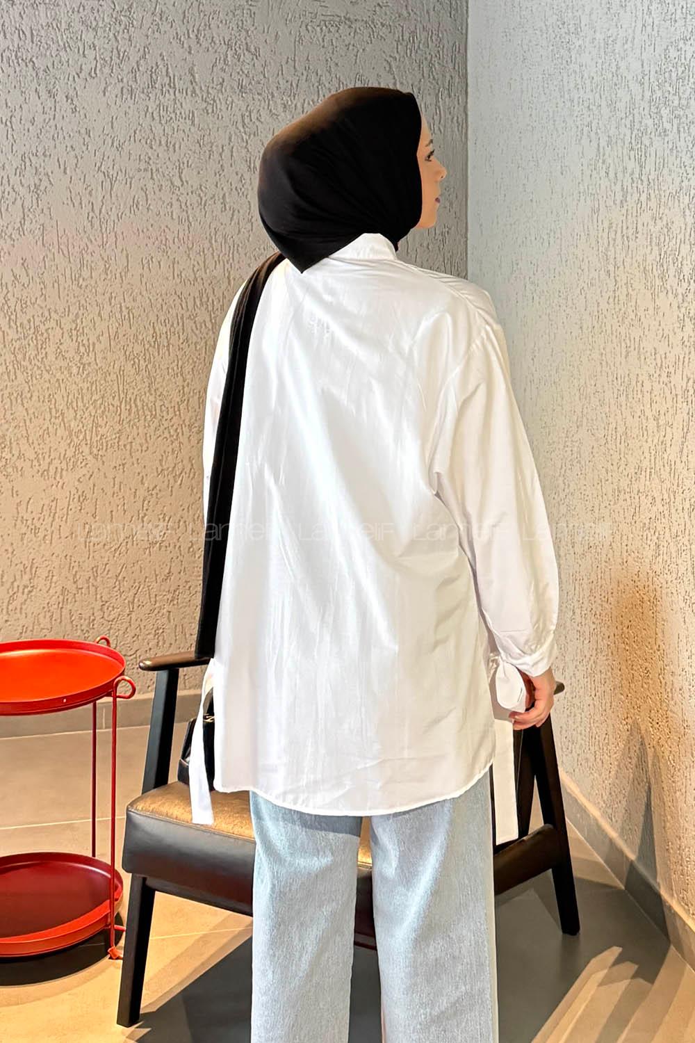 White Shirt Collar Long Arm Cotton Shirt