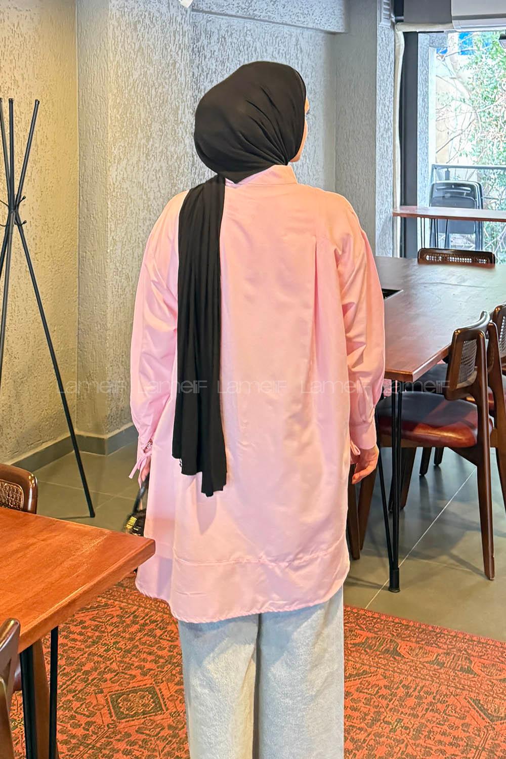 Lamelif Manşeti Biyeli Tunik Pembe