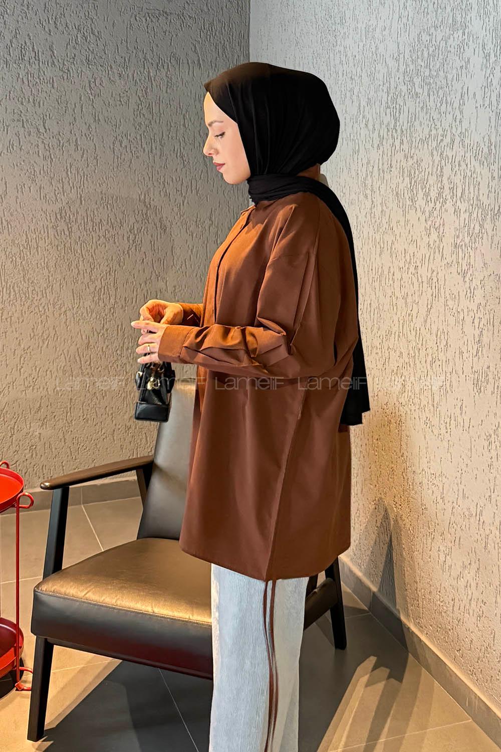 Lamelif Oversize Gömlek Acı Kahve