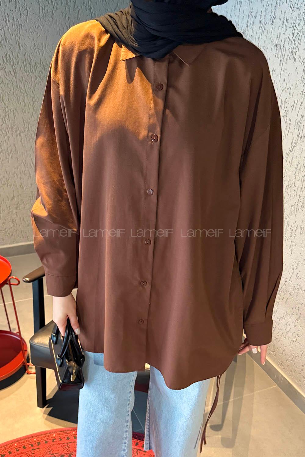 Lamelif Oversize Gömlek Acı Kahve
