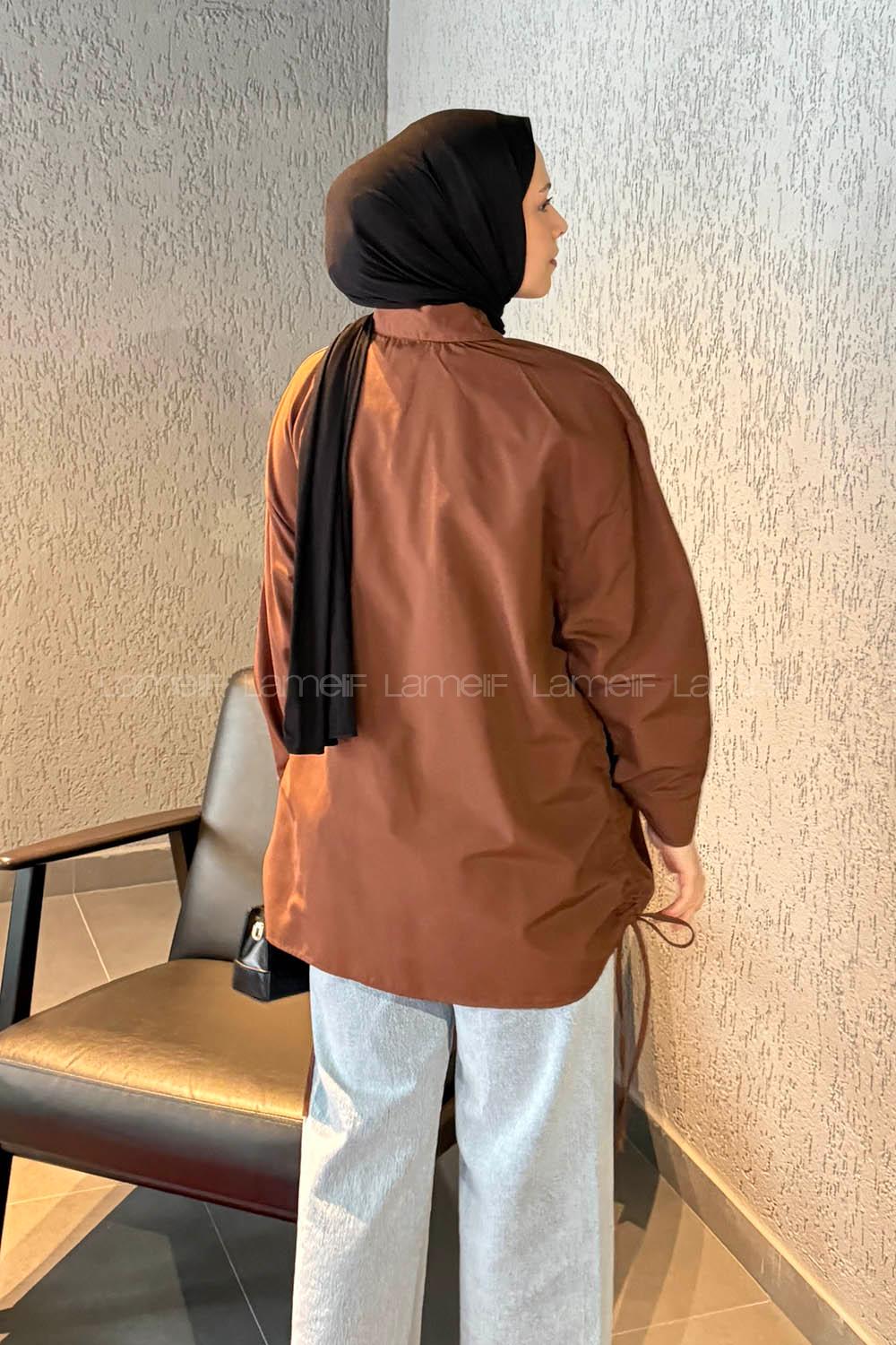 Lamelif Oversize Gömlek Acı Kahve