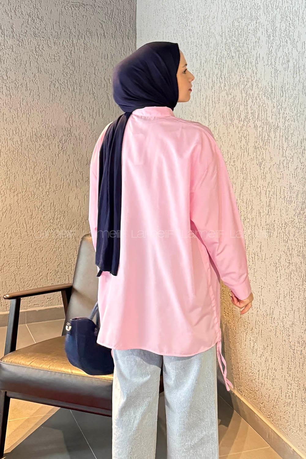 Lamelif Oversize Gömlek Şeker Pembesi