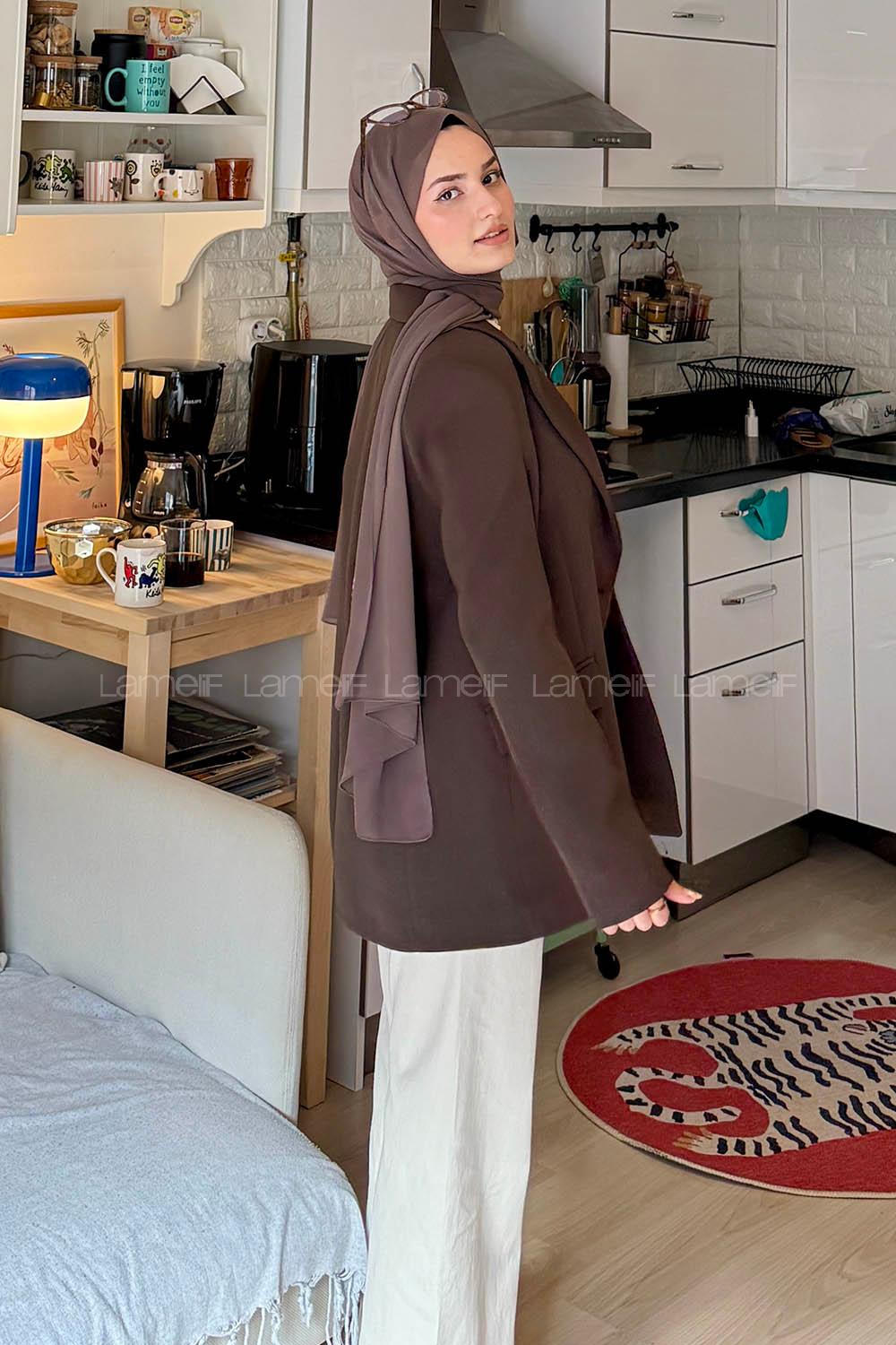 Lamelif Pens Detaylı Gizli Cep Ceket Kahverengi