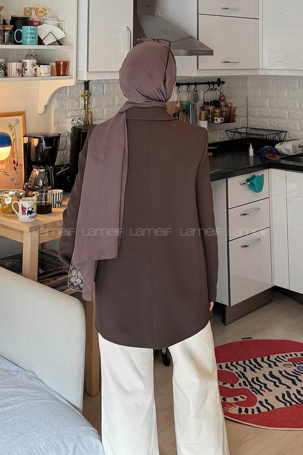 Lamelif Pens Detaylı Gizli Cep Ceket Kahverengi