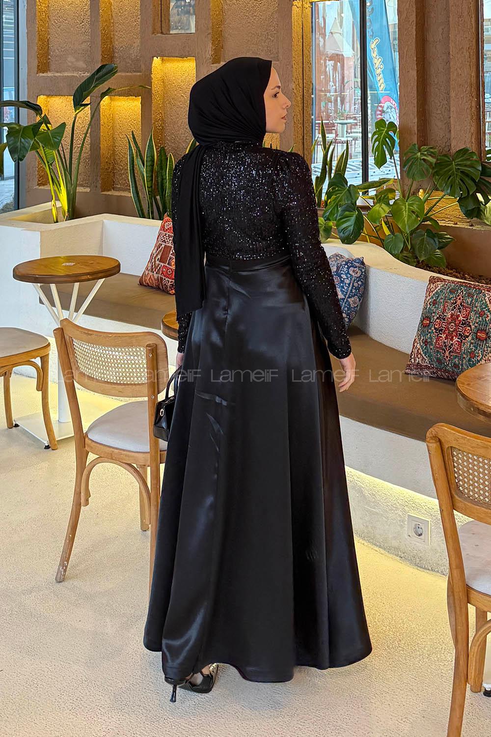 Lamelif Pul Payet Detaylı Elbise Siyah