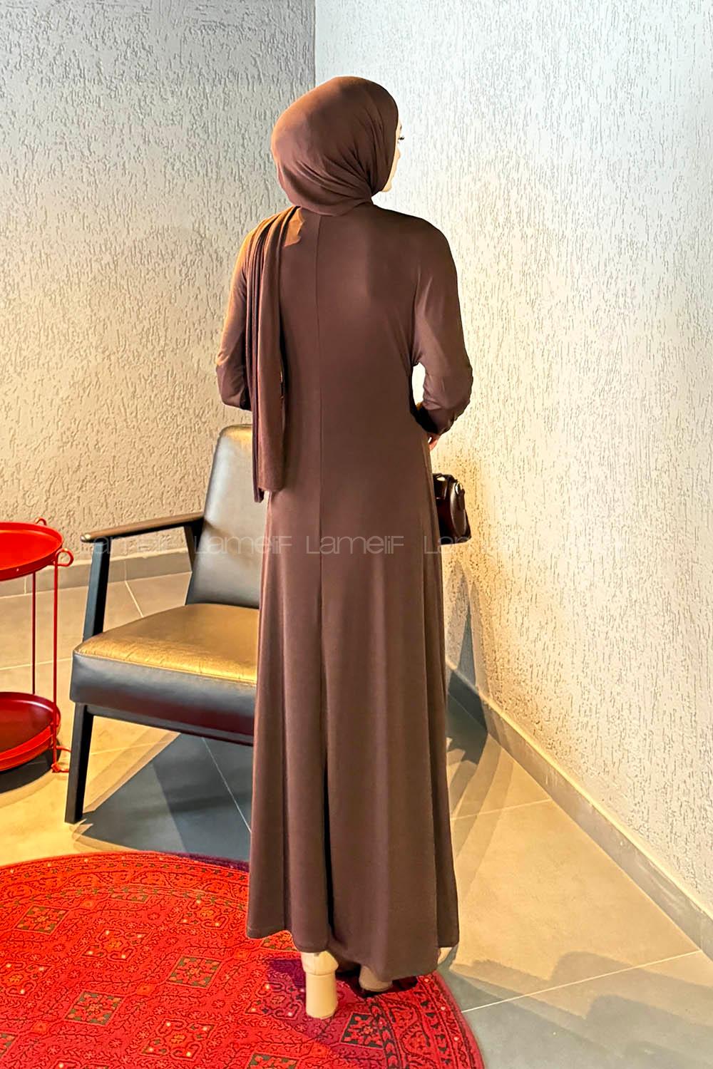 Lamelif Sandy Toka Detaylı Elbise Acı Kahve