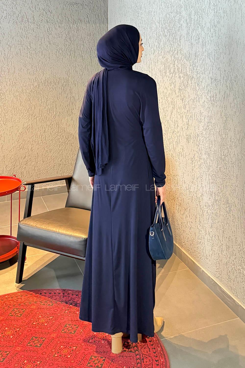 Lamelif Sandy Toka Detaylı Elbise Lacivert