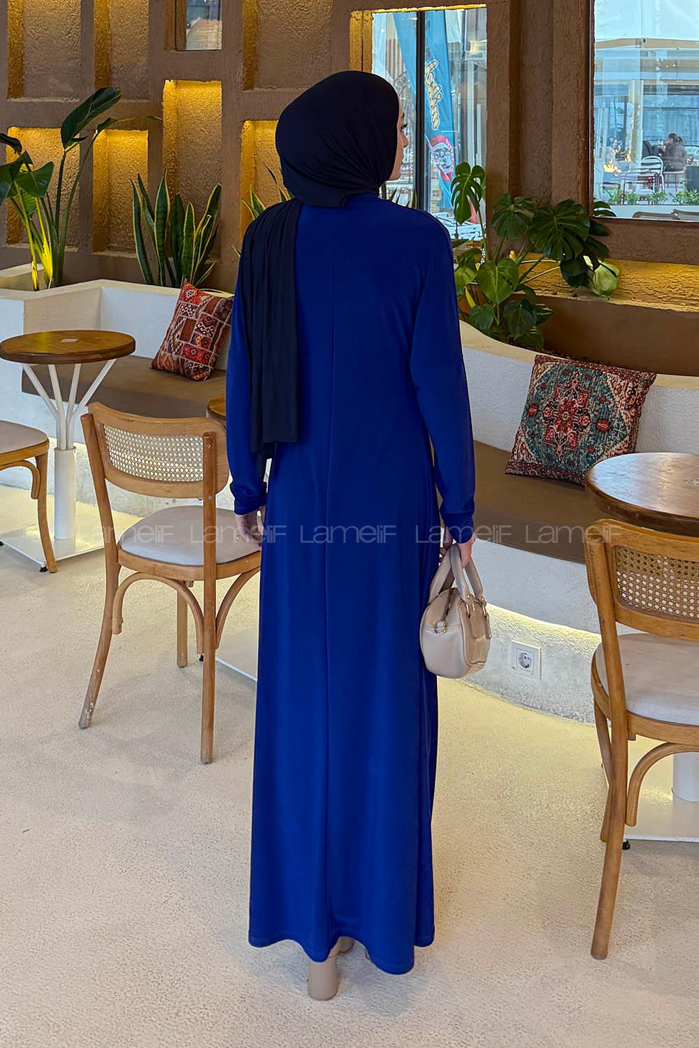 Lamelif Sandy Toka Detaylı Elbise Saks Mavisi