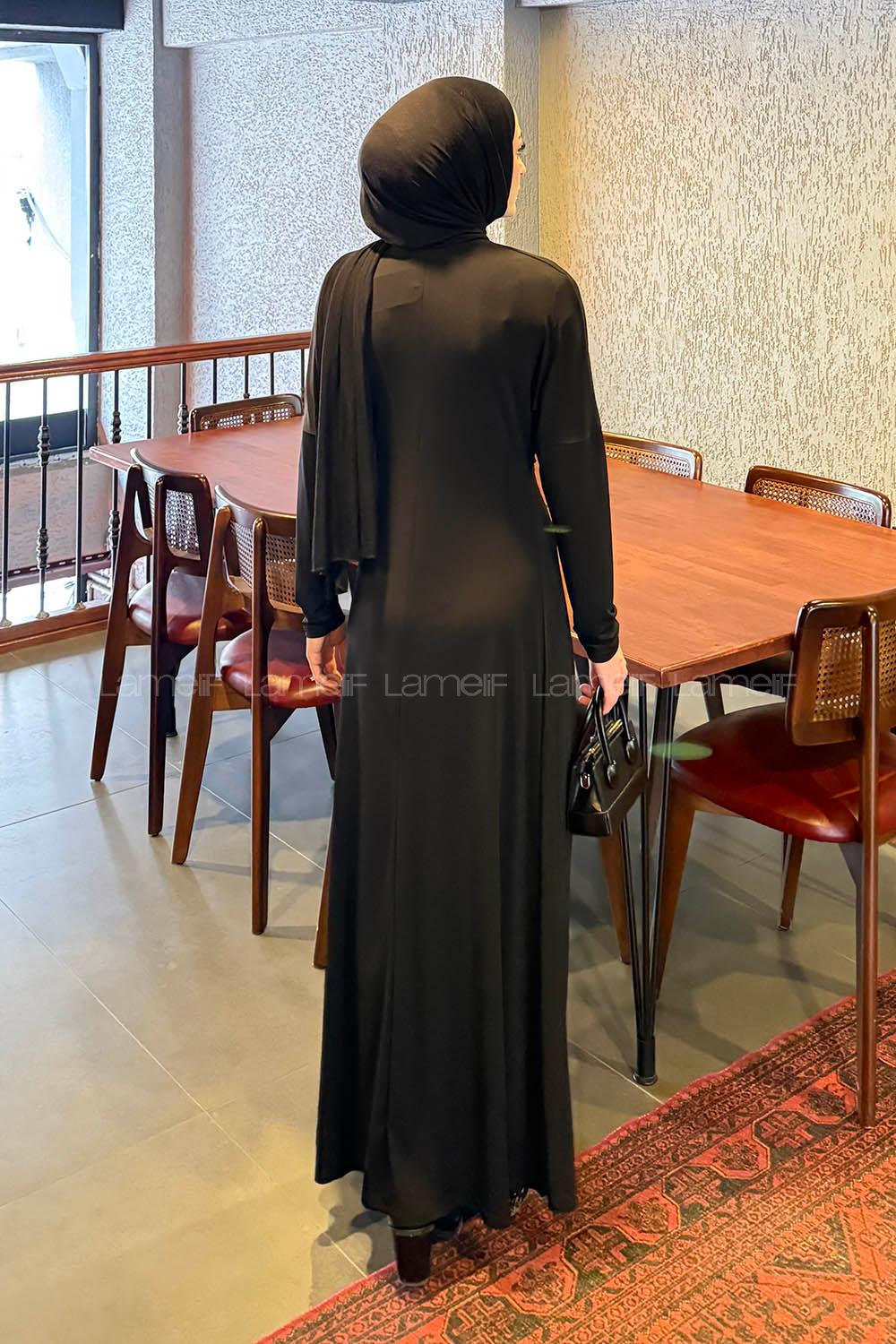 Black Mock Turtle Neck Sandy Fabric Dresess