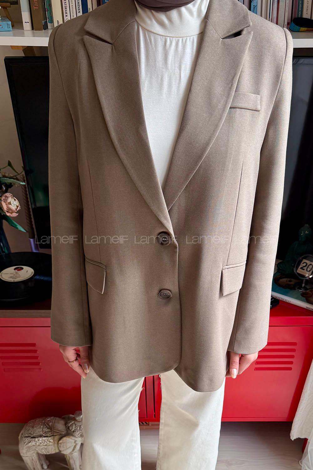 Lamelif Sırt Yırtmaç Detaylı Pensli Ceket Toprak Rengi