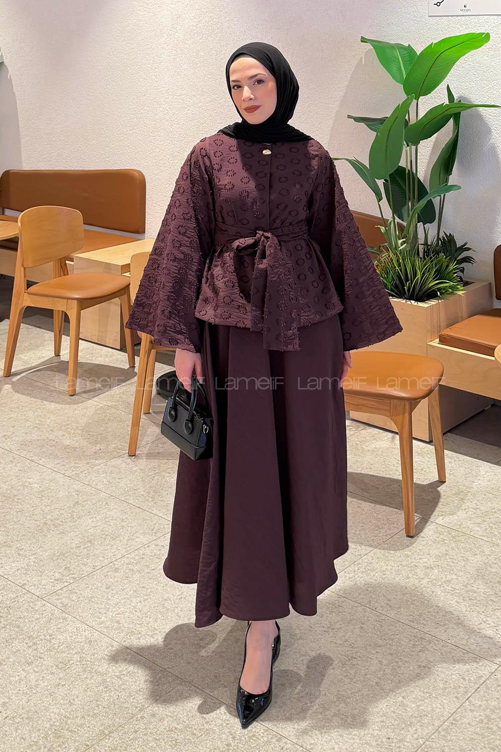 Lamelif Etekli Bağlamalı Takım Mürdüm