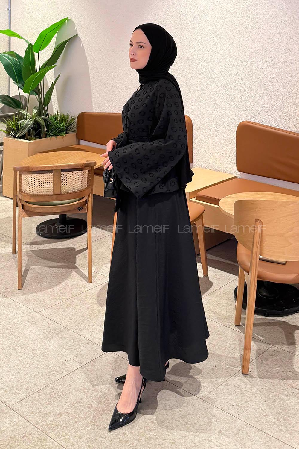 Lamelif Etekli Bağlamalı Takım Siyah