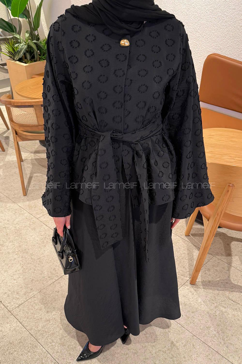 Lamelif Etekli Bağlamalı Takım Siyah