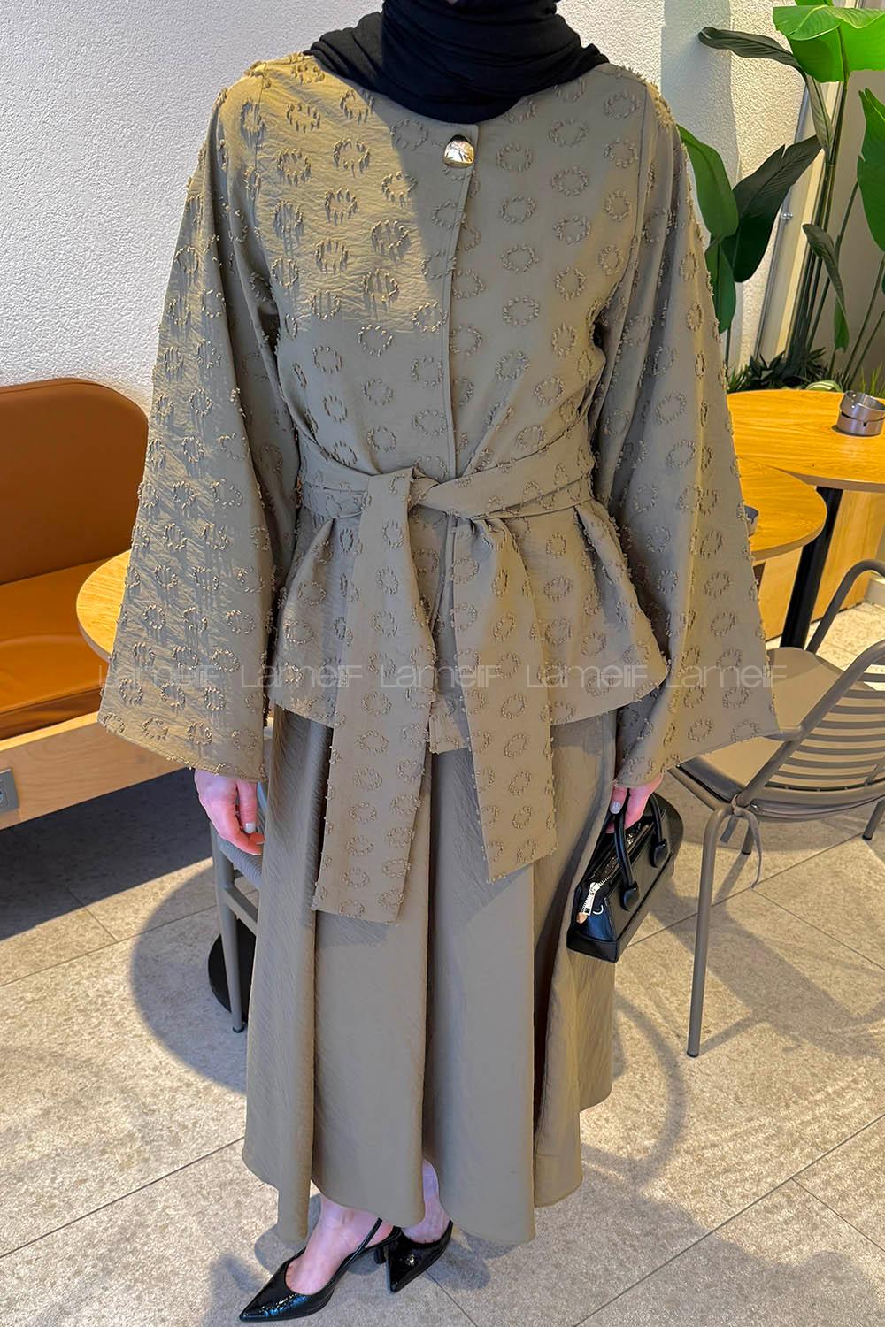 Lamelif Etekli Bağlamalı Takım Yağ Yeşili