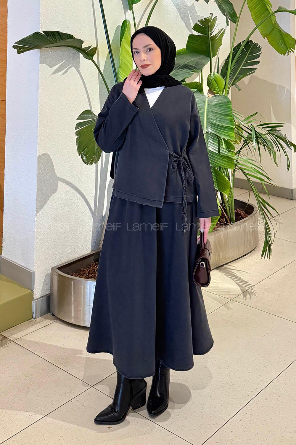 Smoked V Neck Long Arm Denim Suit