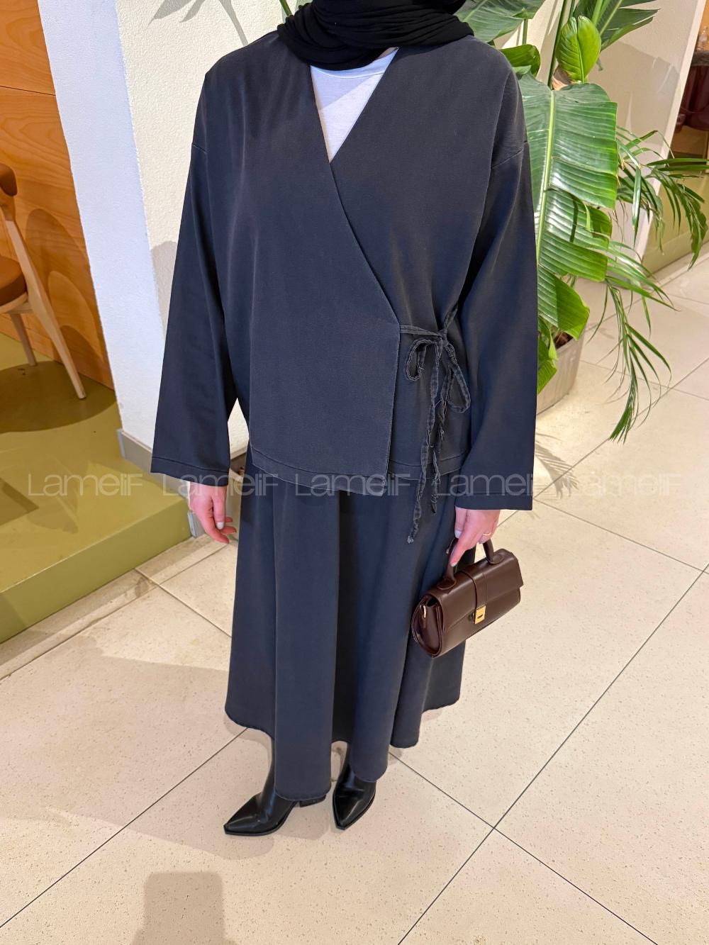 Smoked V Neck Long Arm Denim Suit