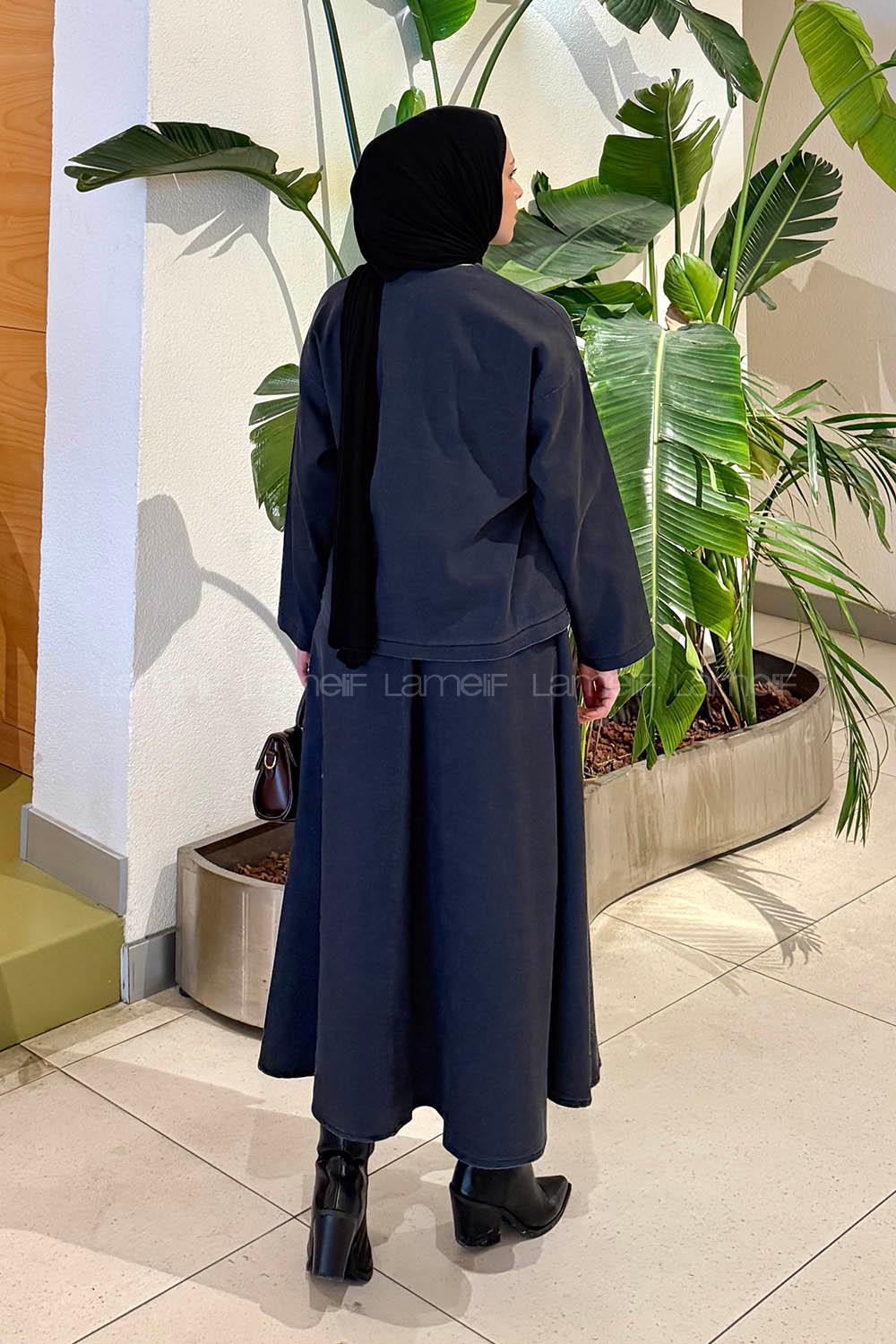 Smoked V Neck Long Arm Denim Suit