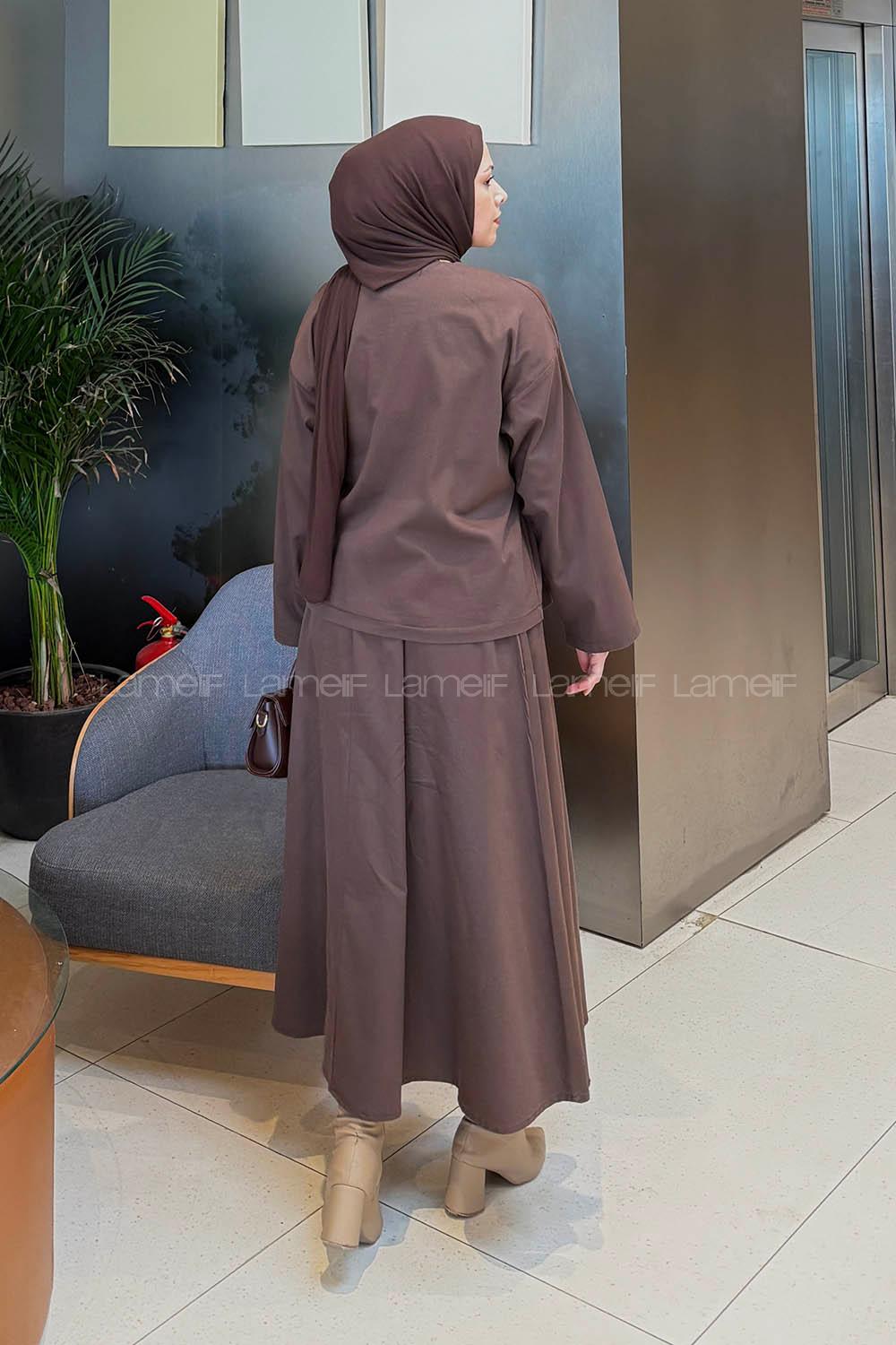 Brown V Neck Long Arm Denim Suit