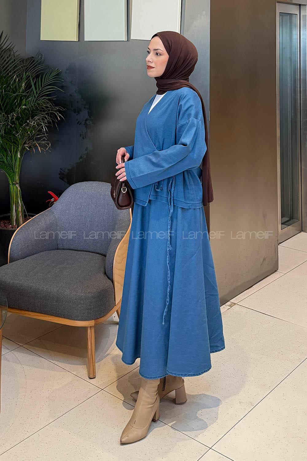 Denim Blue V Neck Long Arm Denim Suit