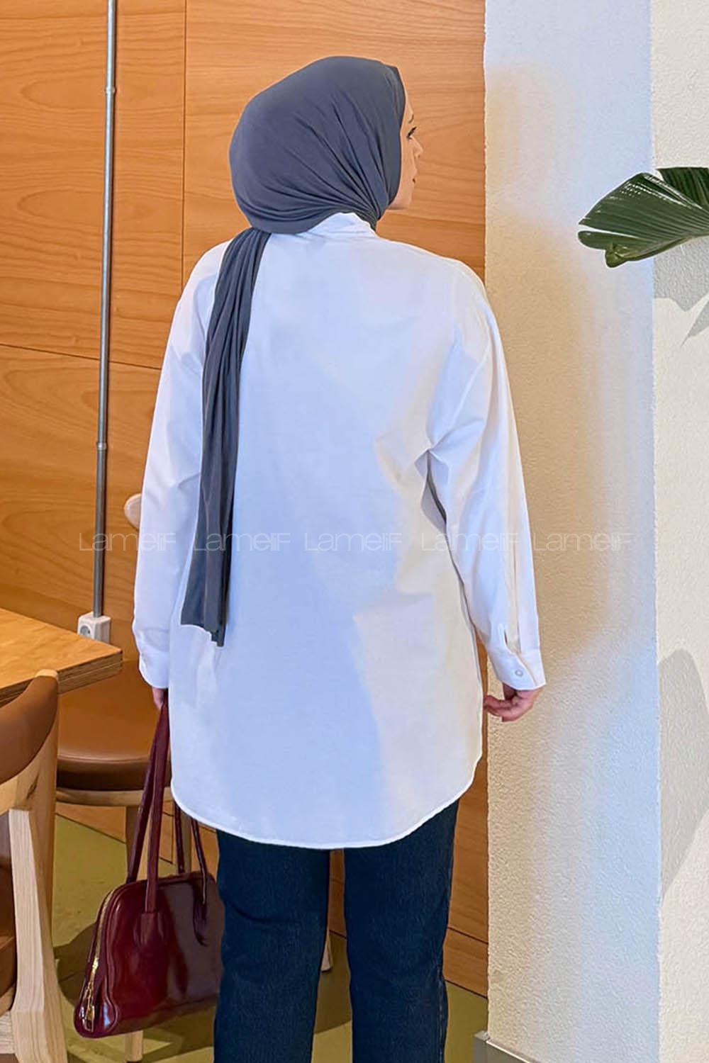 White Foulard Neck Long Arm Cotton Polyester Shirt